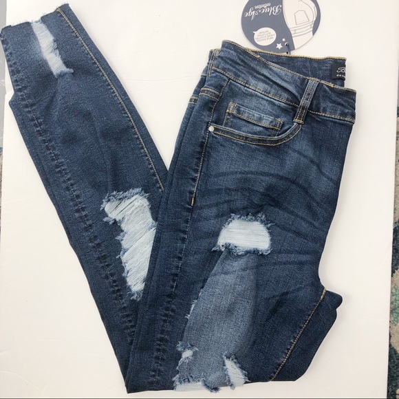 NWT Distressed High Waist Skinny Jeans Dark Wash - Picture 5 of 6